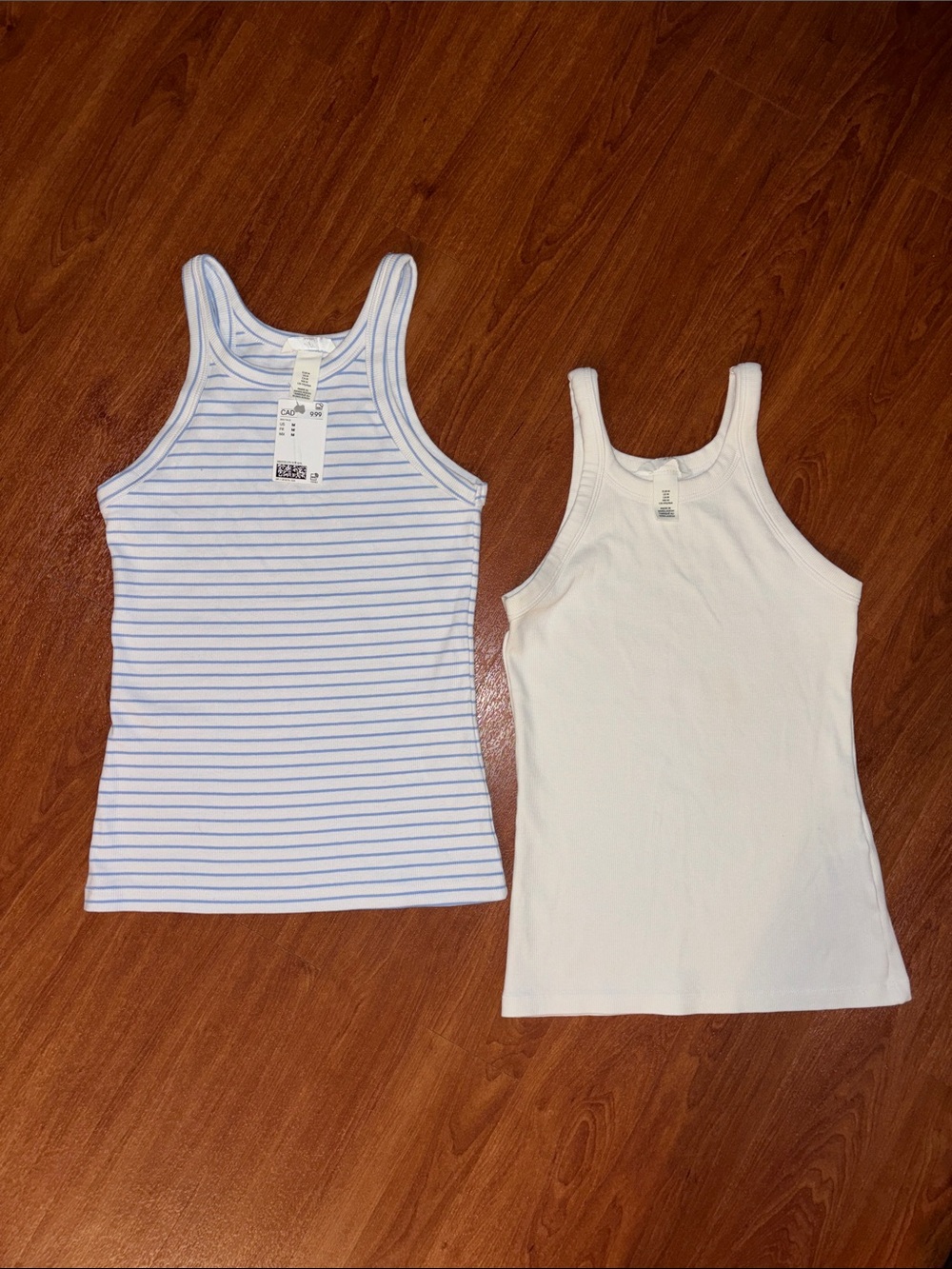 H&M White & Light Blue Striped Tank Tops - 2 Pack